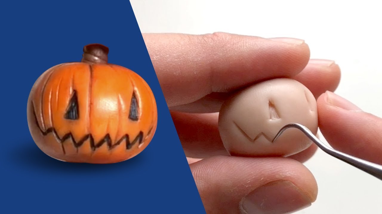 How to Sculpt and Paint a MINIATURE PUMPKIN / JACK-O-LANTERN from Polymer Clay - HALLOWEEN CRAFT