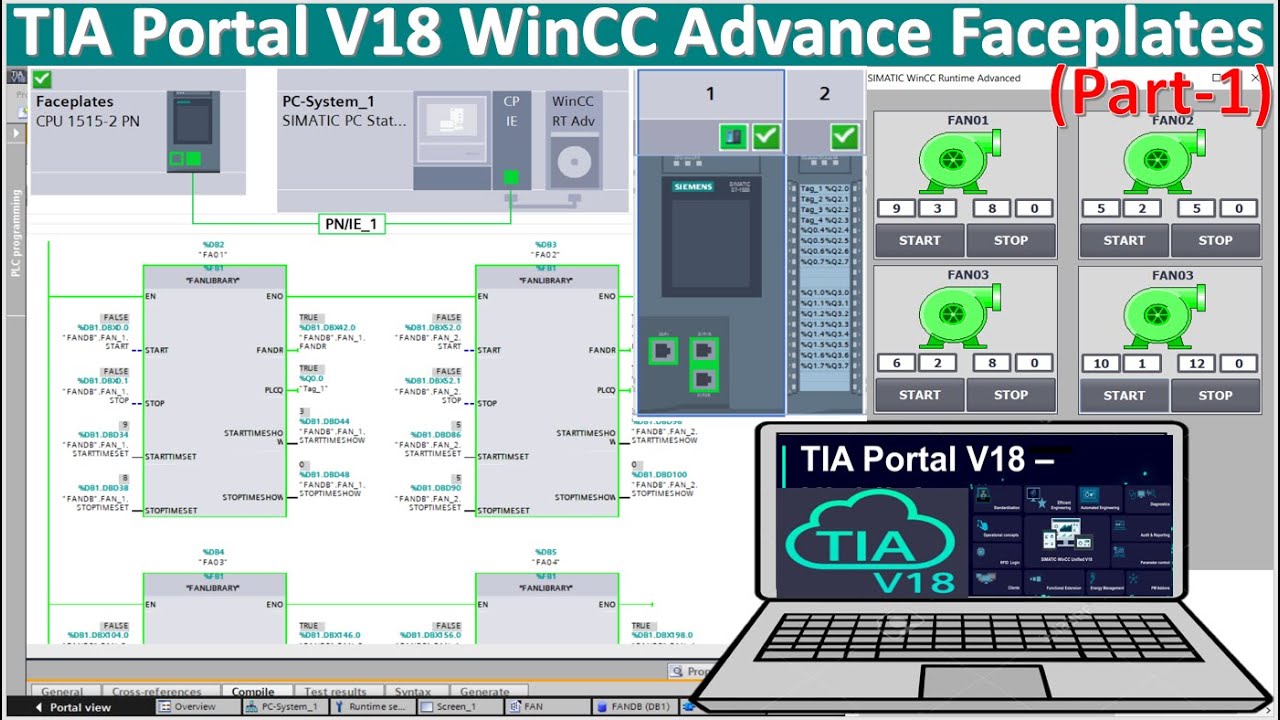 TIA Portal V18 WinCC Advanced how to create faceplate, UDT, FBD, DB of PLC S7-1500 tutorial Part1.