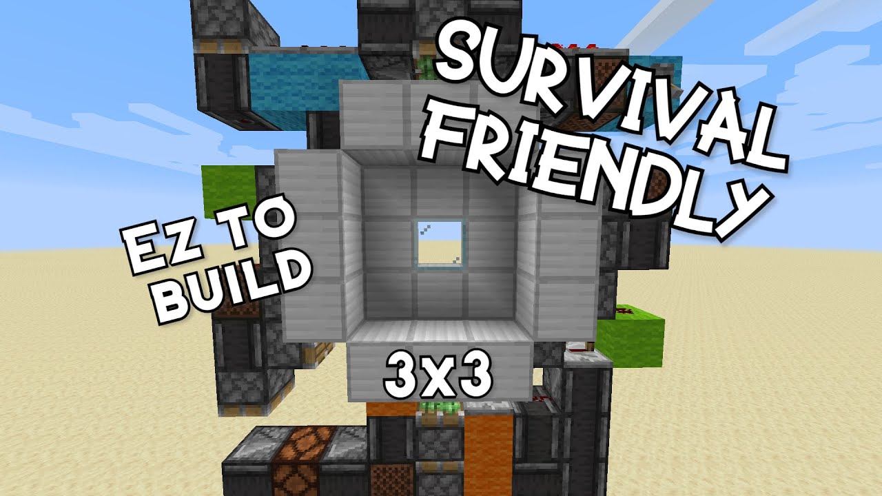 3x3 Piston Door Minecraft 1.16 with Glass Center