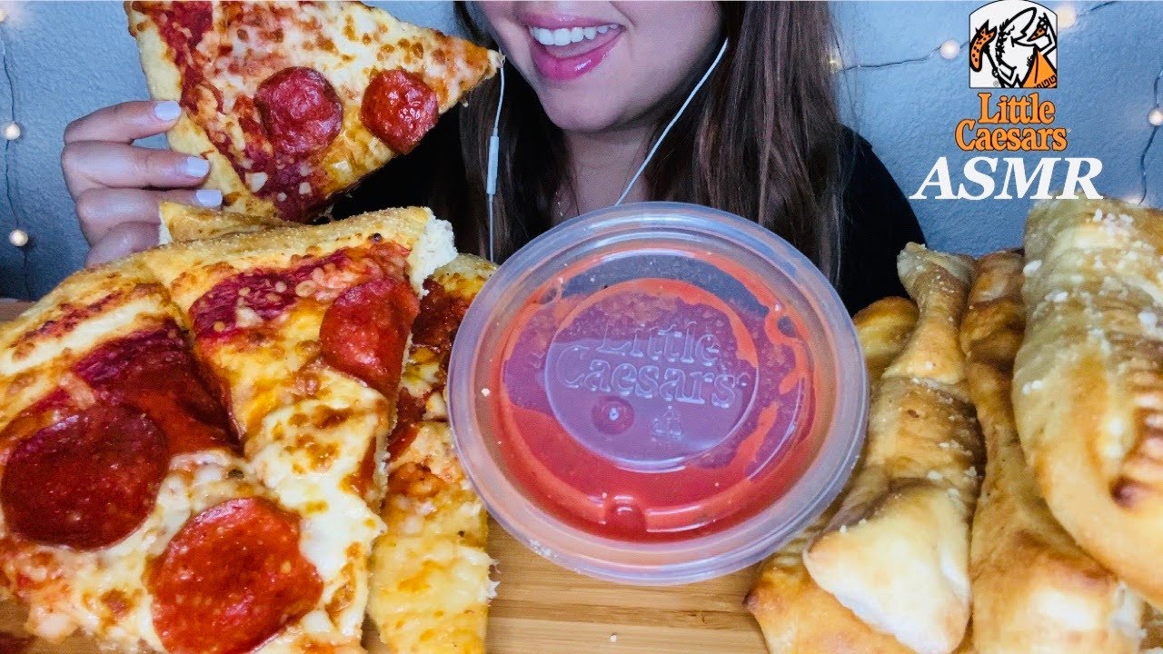 ASMR LITTLE CAESARS PEPPERONI PIZZA, CRAZY BREAD & STUFFED CRAZY BREAD (Collab With@MarcosEats)