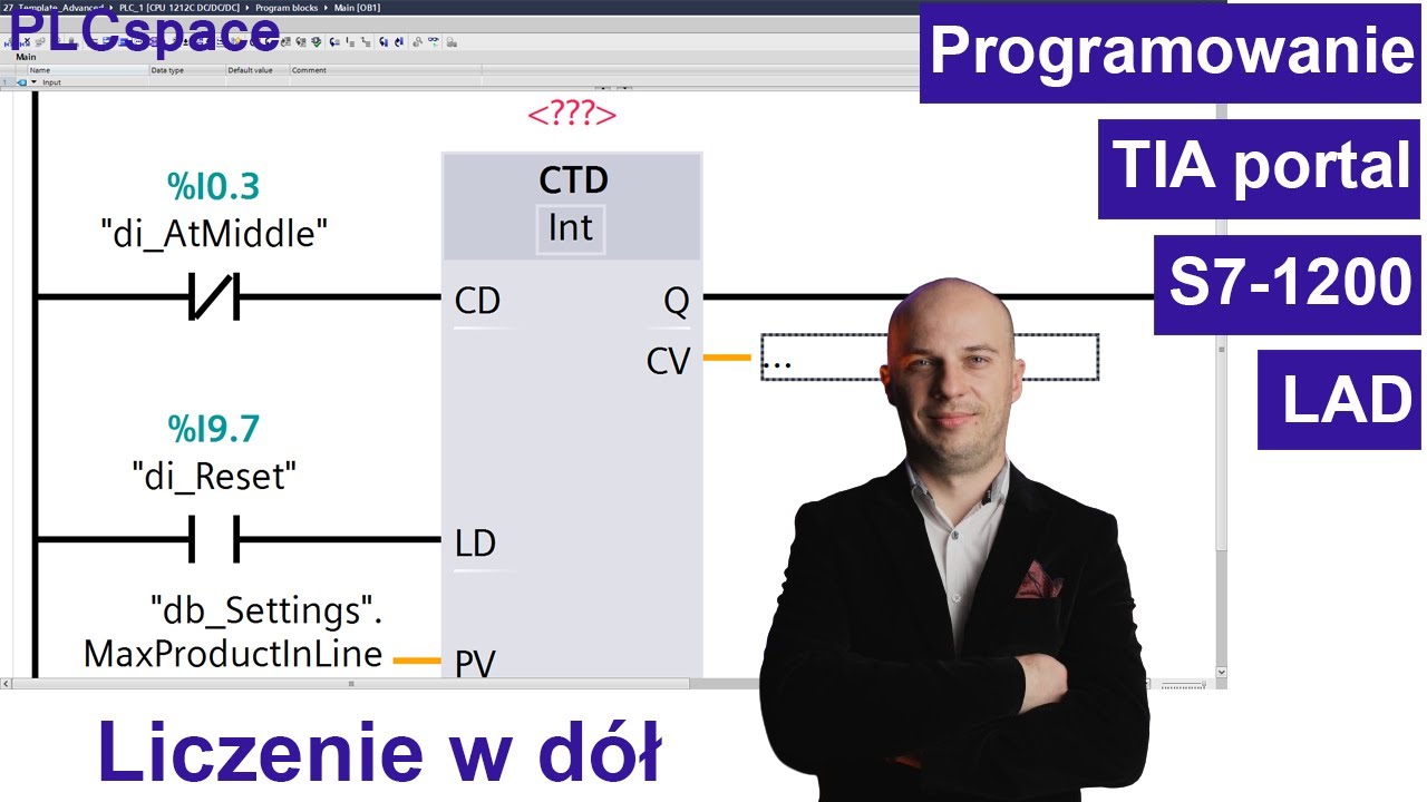 Zliczanie w d&oacute;ł (Counter CTD) - Kurs programowania PLC Siemens S7-1200 - TIA Portal - LAD