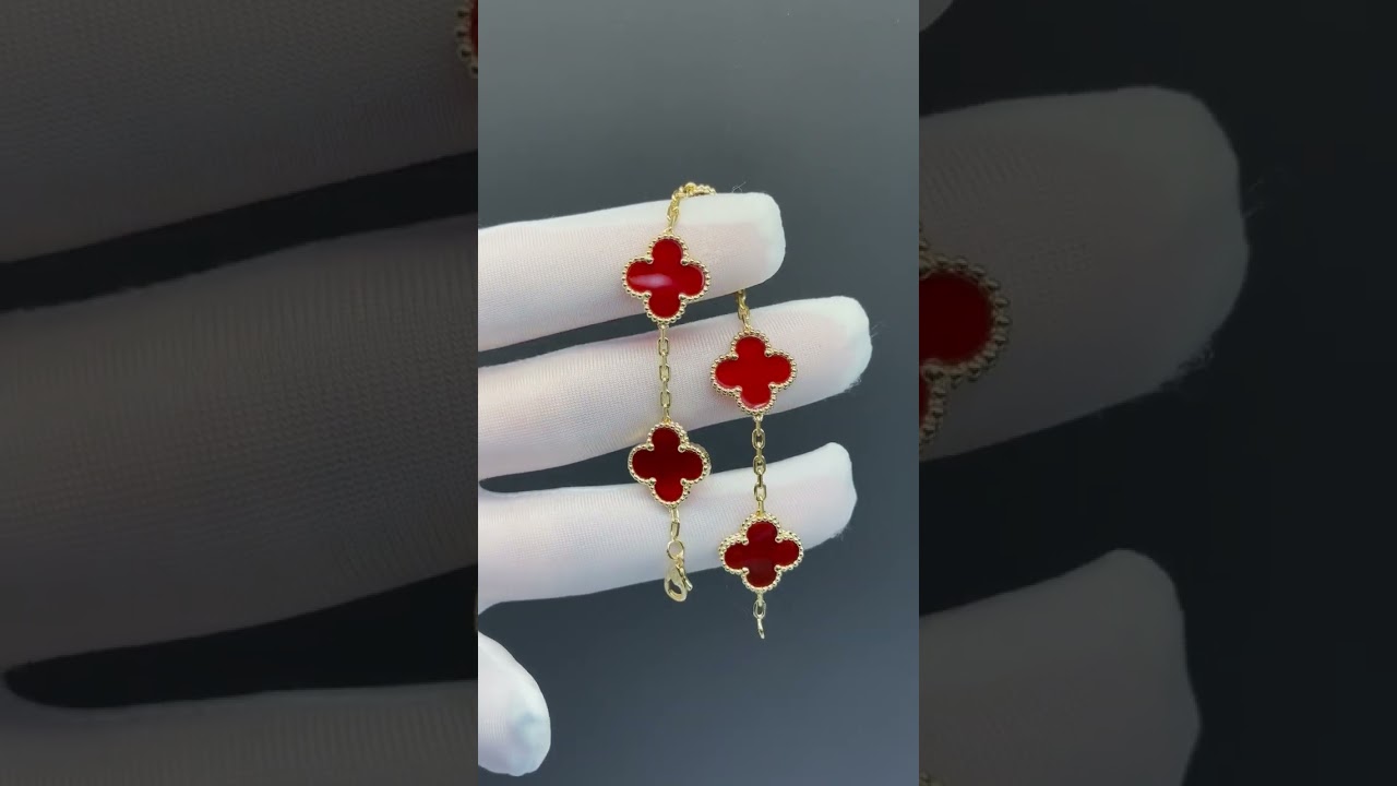 Custom Made Van Cleef Arpels Vintage Alhambra Bracelet 18K Yellow Gold Malachite Stone