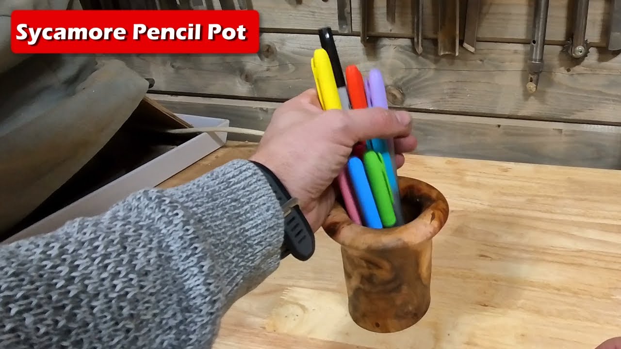 woodturning a sycamore pencil pot