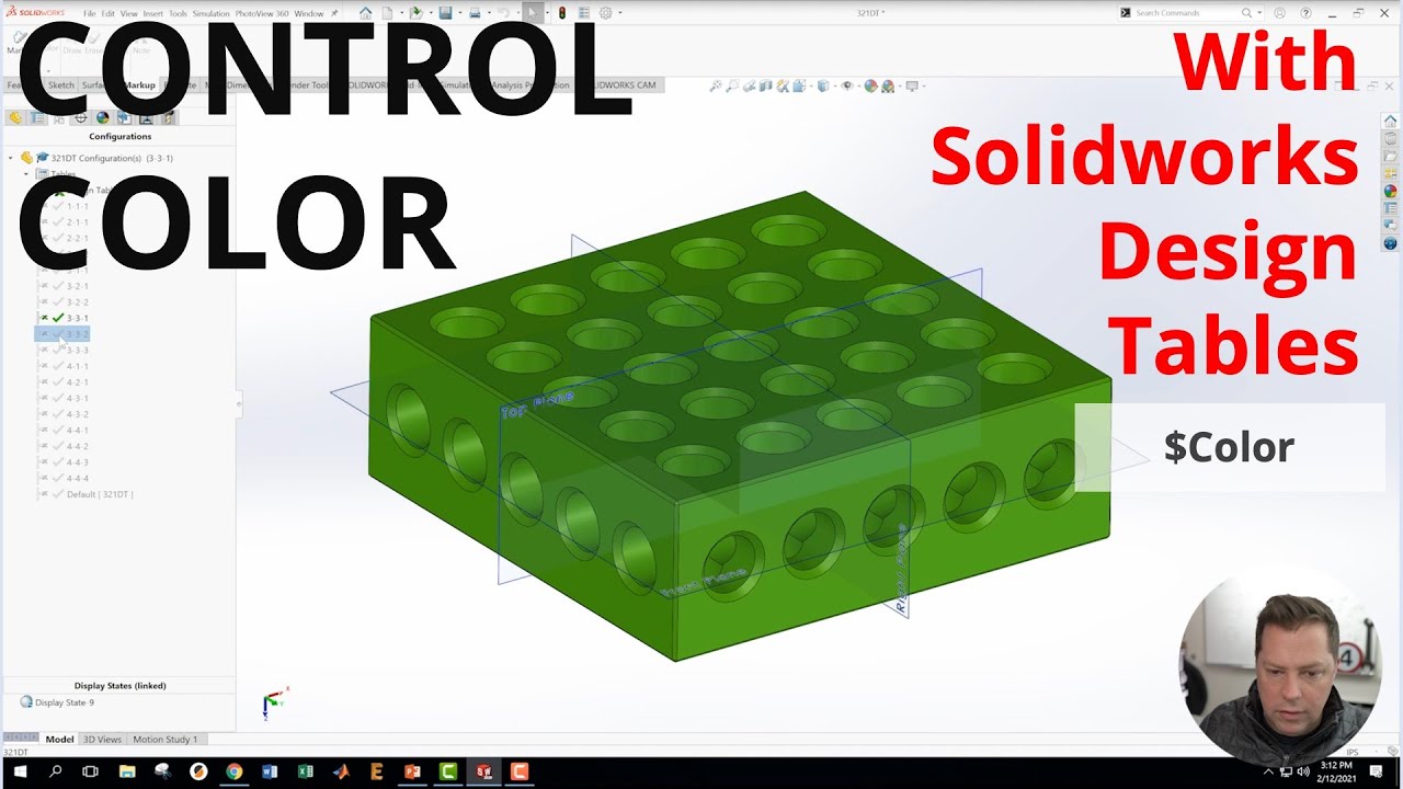 Управление цветом в таблице параметров Solidworks
