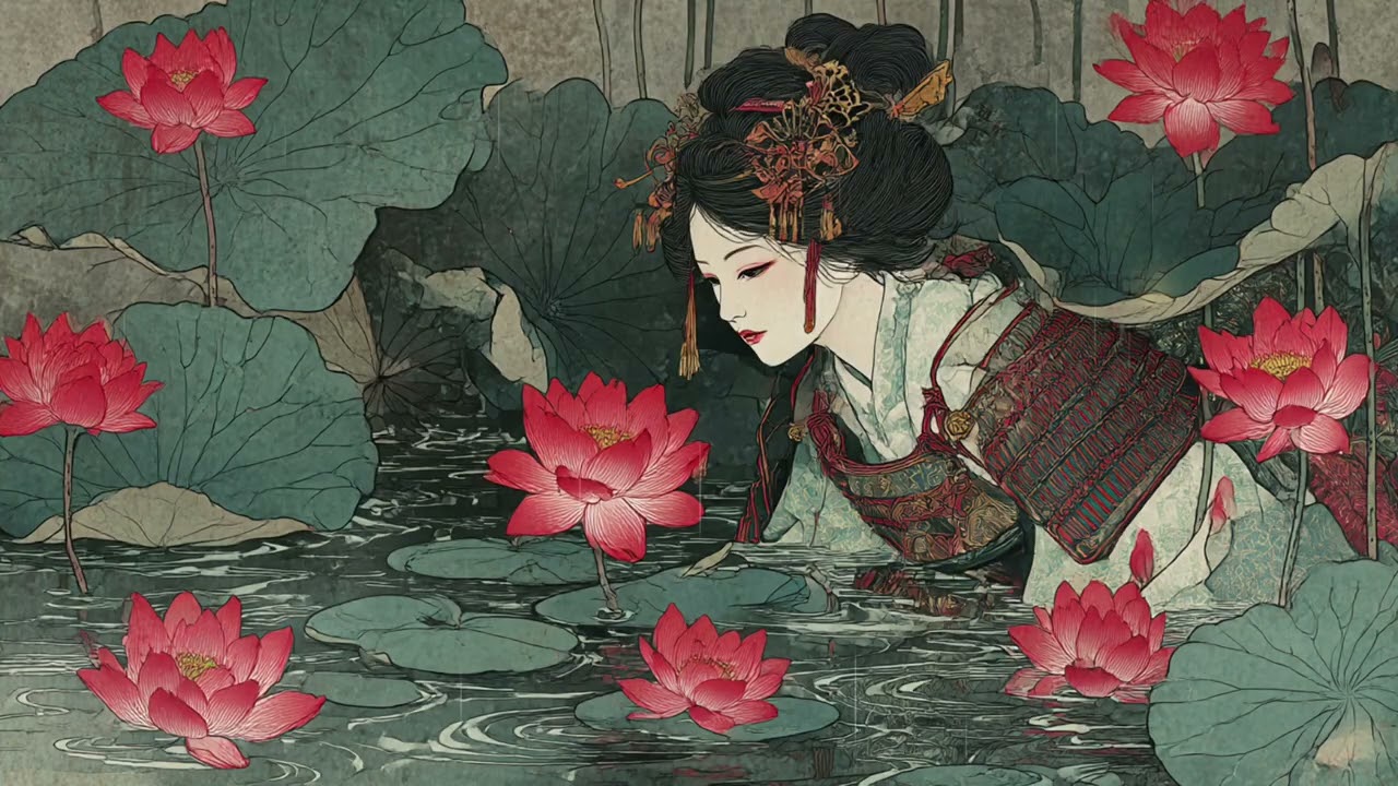 Lost in Lotus Rain 🌸 Japanese Samurai Girl Ambient for 　Deep Focus & Sleep (3 Hours)