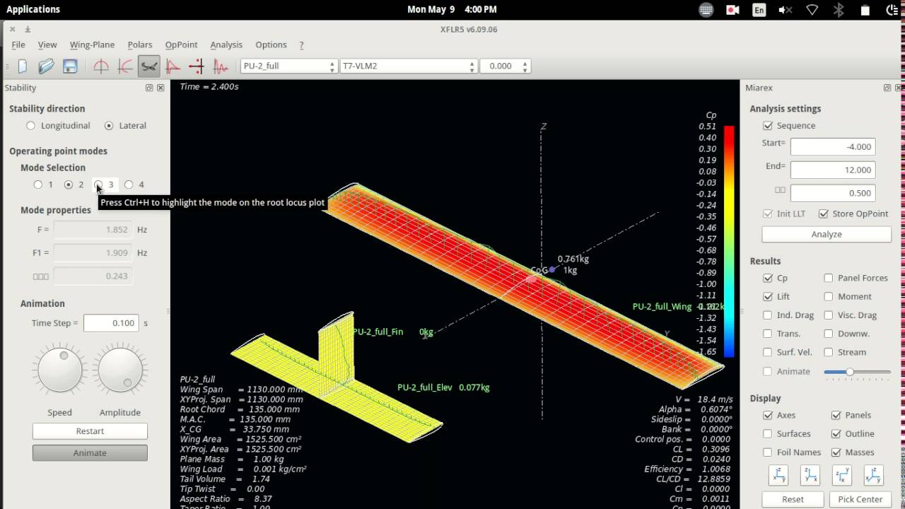 XFLR5 airplane stability analysis