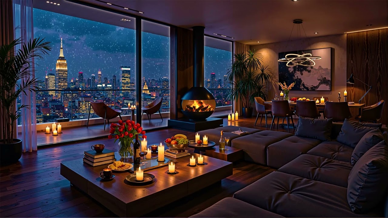 Winter Night Vibes ❄ Cozy NYC Apartment Ambience with Ethereal Jazz Saxophone Music for Relaxation