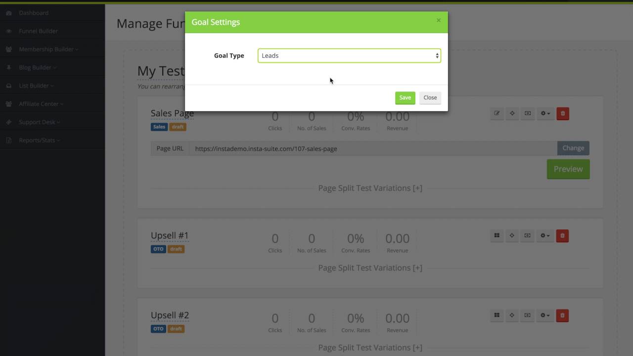 InstaSUITE | How To Set Page Goals