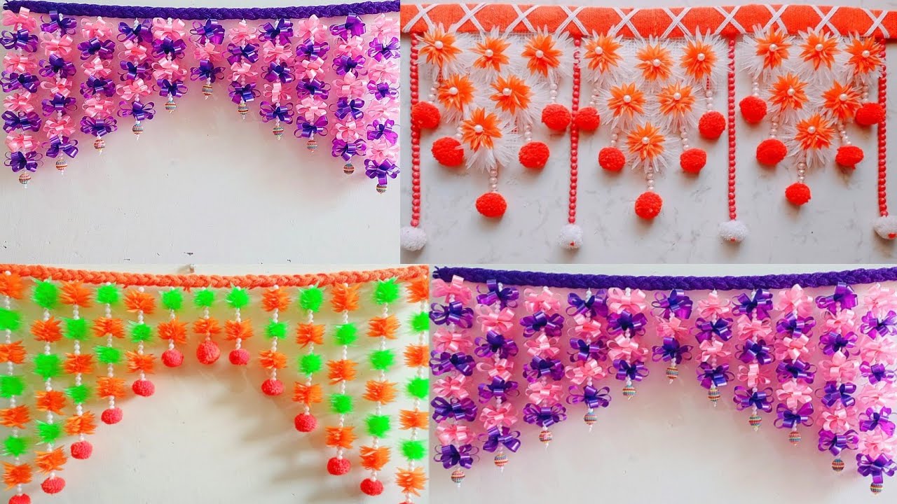 3 Beautiful Straw Pipe And Plastic Ribbon Toran 