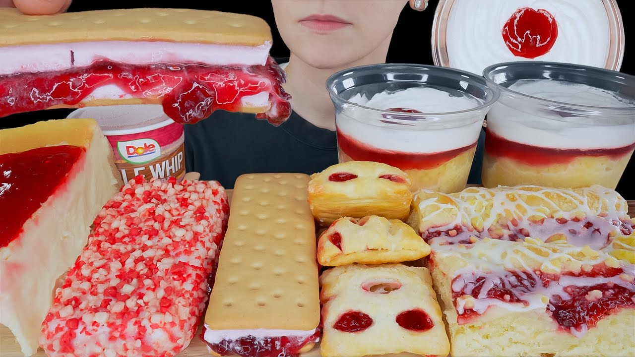 ASMR Strawberry Desserts *Big Cheesecake Slice, Ice Cream Sandwich, Cheese Danish, Tres Leches