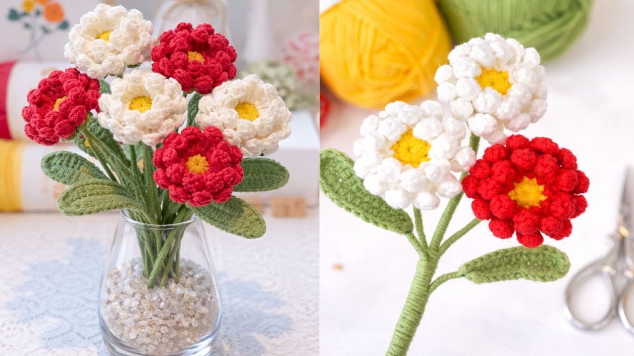 Hướng Dẫn Móc Cành Hoa Nhỏ Bằng Len Đơn Giản Dễ Làm | Easy Crochet Flower Branch Tutorial 🌸