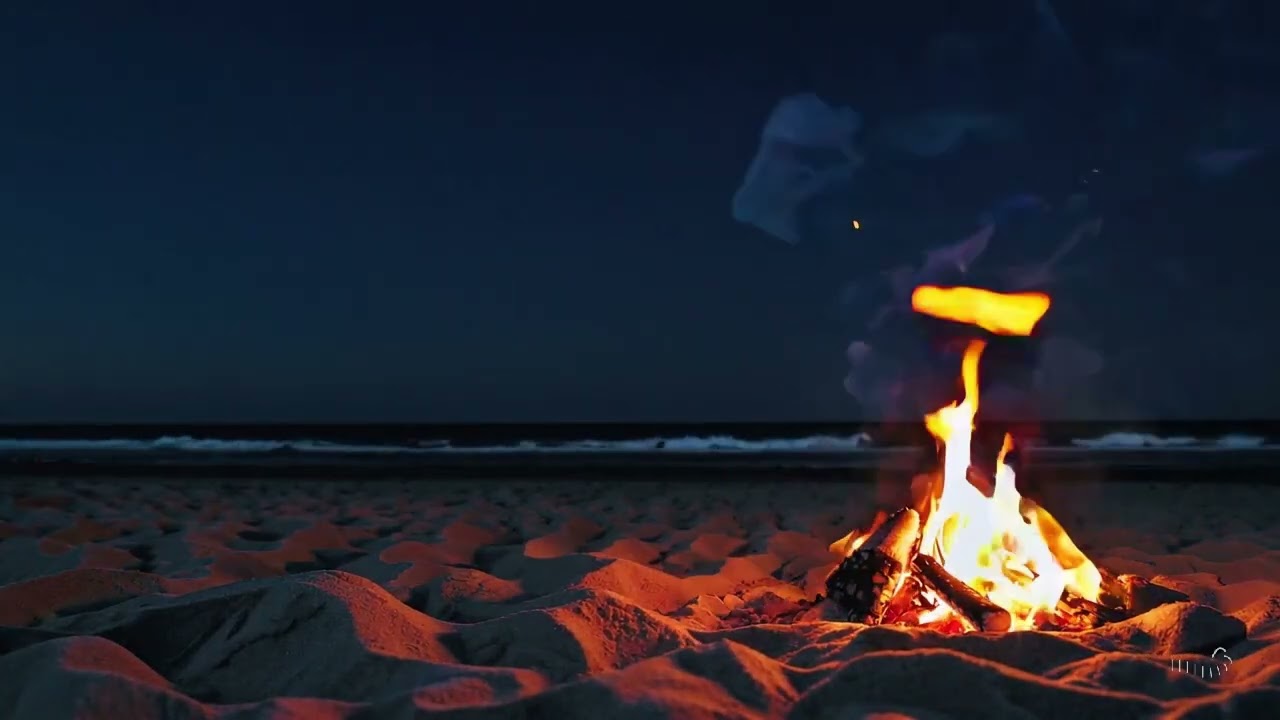Campfire on the Beach at Night | Relaxing Ocean Waves & Fire Ambience (2 Hours)