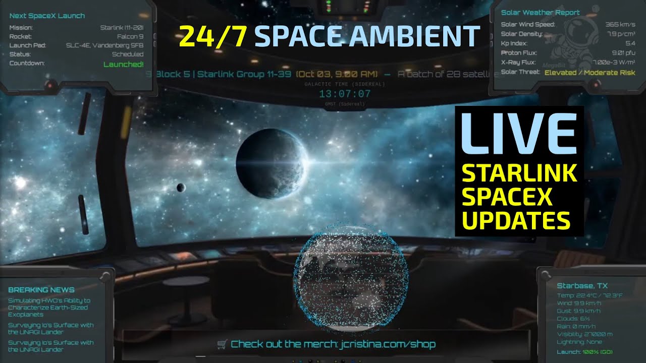 🧑‍🚀24/7 Deep Space Ambient Music | Live SpaceX, Starlink Updates — JCLive Space Station