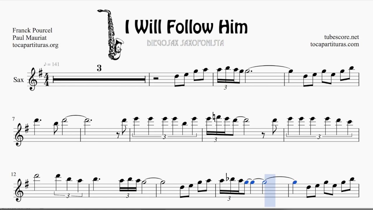 I will follow him PISTA KARAOKE por diegosax Partitura de Saxofón