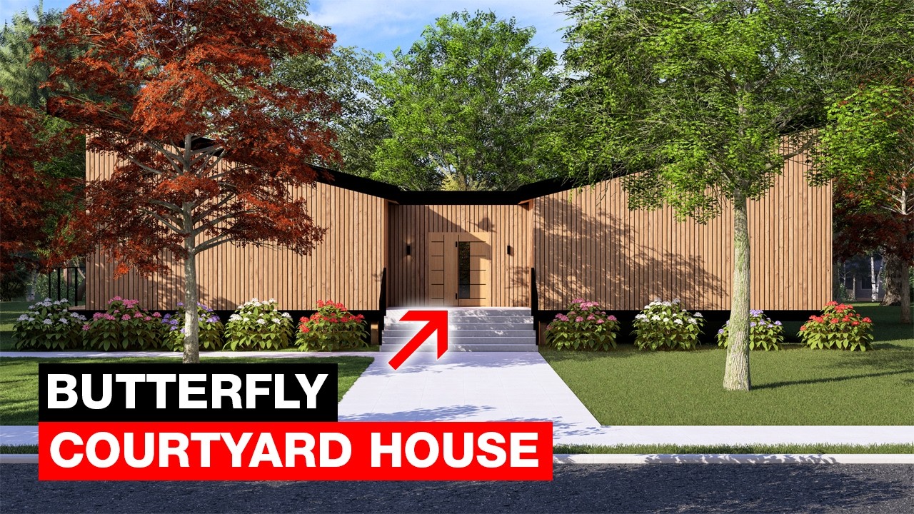 Дом с внутренним двориком Butterfly Courtyard House площадью 2600 кв. футов с 4 спальнями и 4 ван...