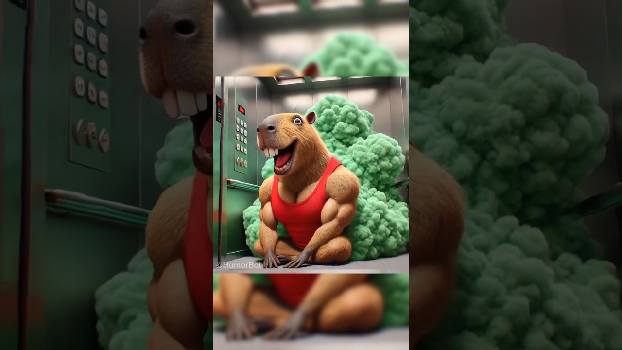 😅 IA Memes GPT 284 🤣 El capibara musculoso bota un gas insano 👻 #ia #memes #humor #comedia