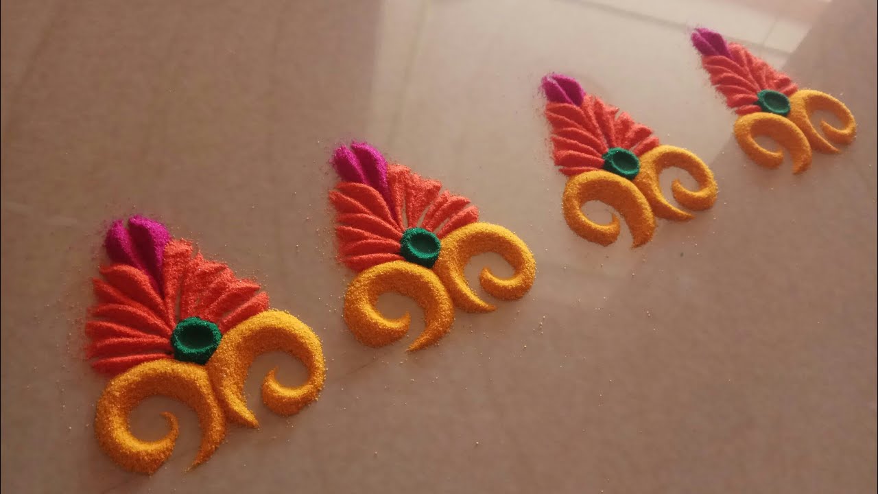 4 Easy border rangoli design// side  border rangoli// daily rangoli