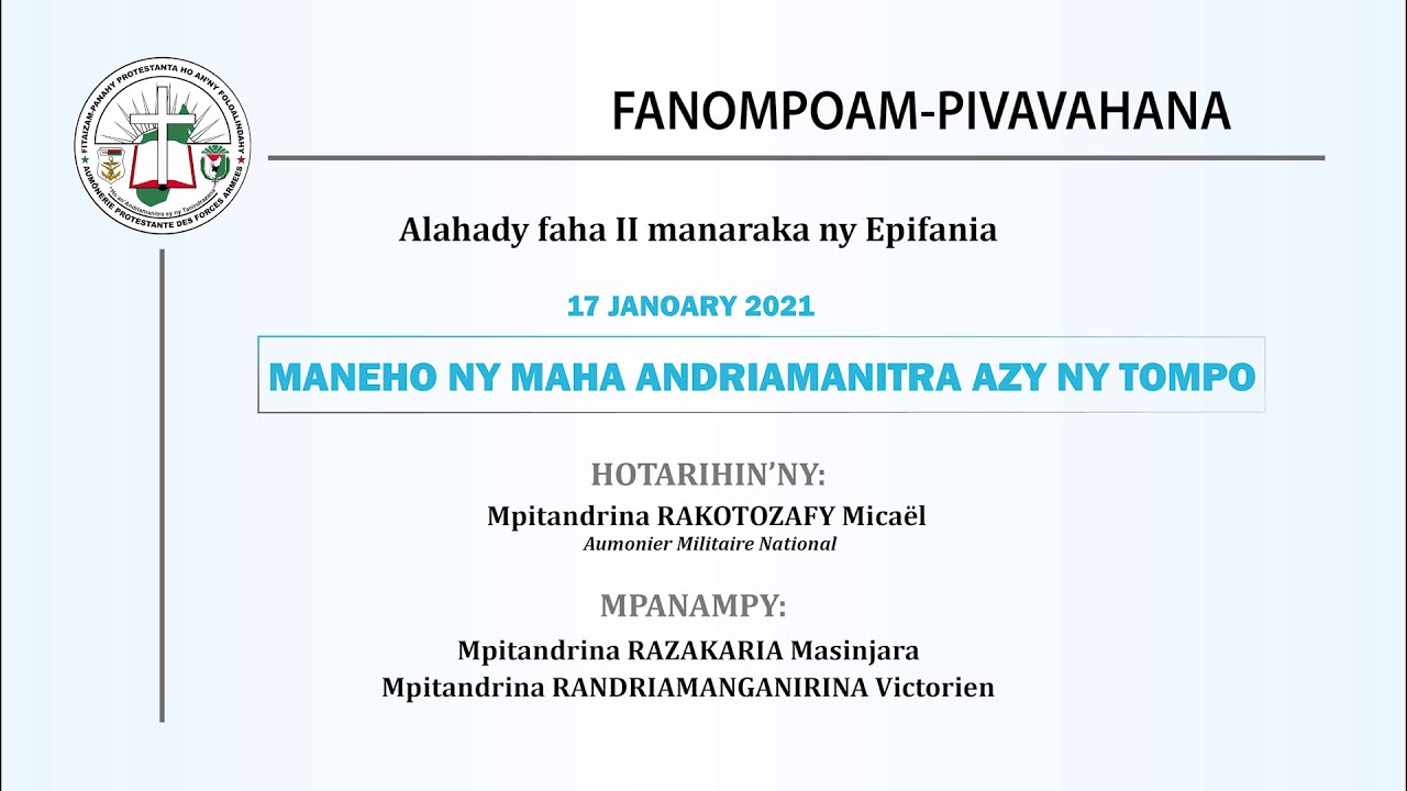 Fanompoam-pivavahana ALAHADY FAHA II MANARAKA NY EPIFANIA – 17 JANOARY 2021