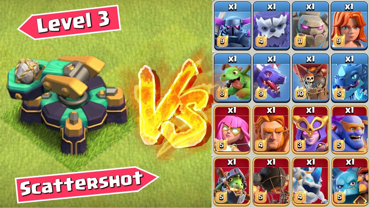 Max Scattershot vs All Max Troops - Clash of Clans