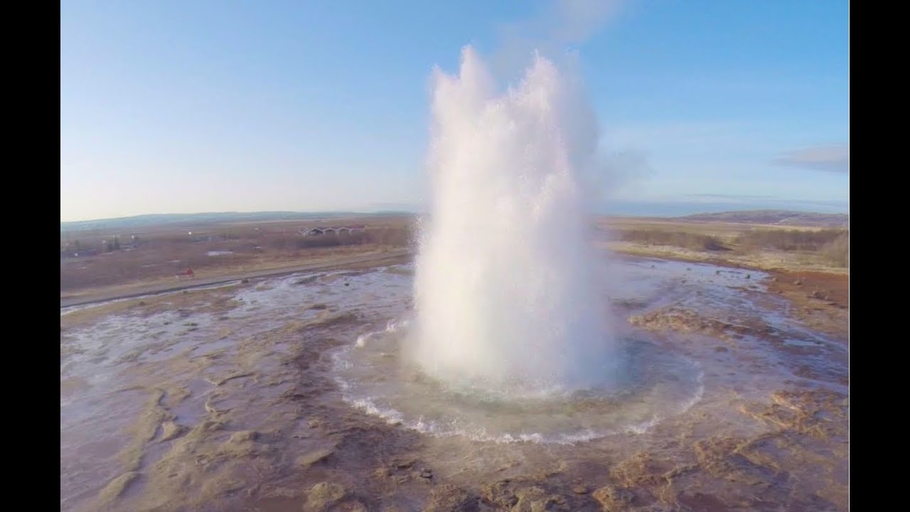 Aerial Iceland - The Great Geysir and Strokkur geysers, Golden Circle Route (DJI Phantom 2)