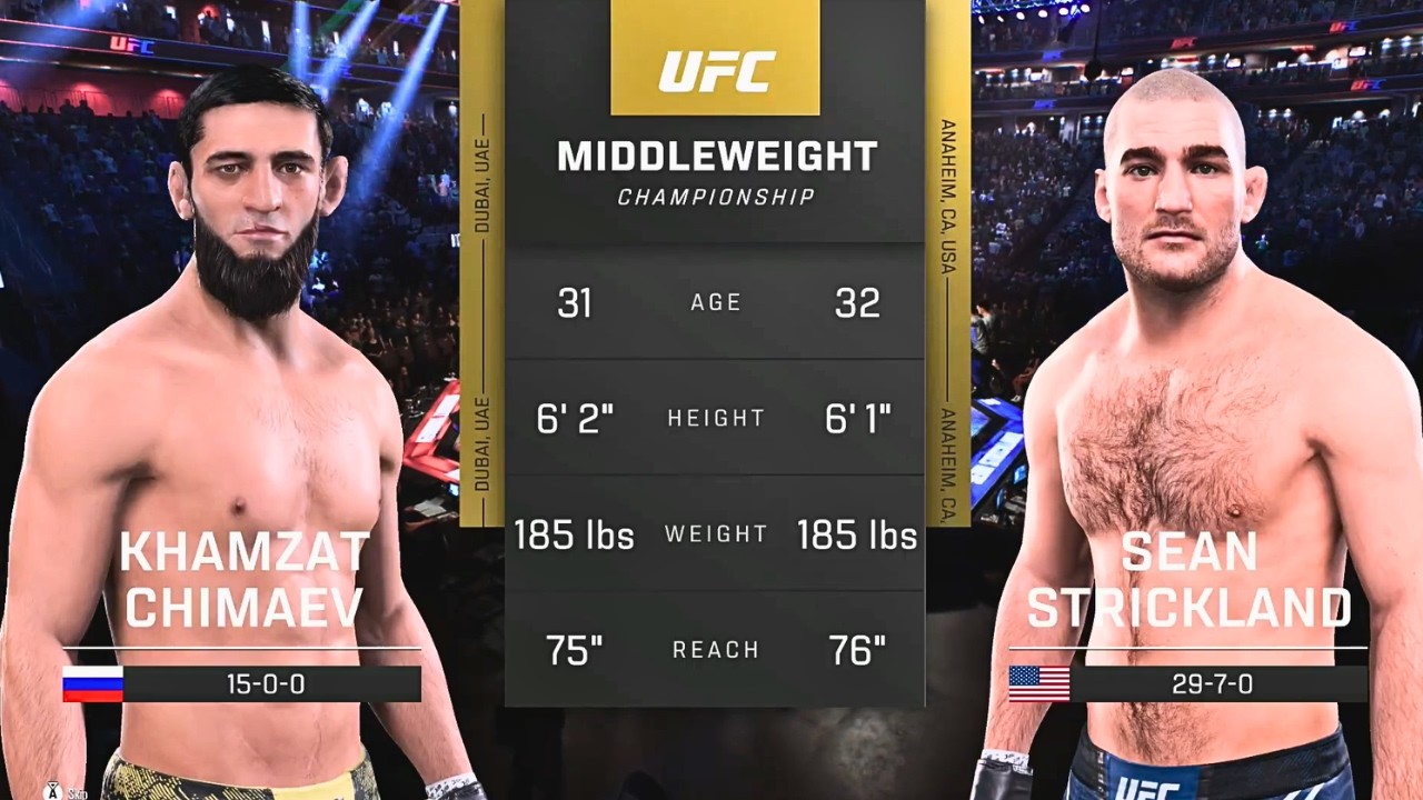 Khamzat Chimaev vs Sean Strickland FULL FIGHT | UFC 5 AI Simulation Gameplay (CPU vs CPU)