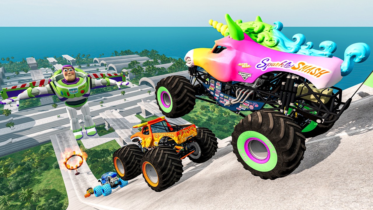 Epic High Speed Monster Trucks Jumps stunts & crashes #010 | BMNG HERO