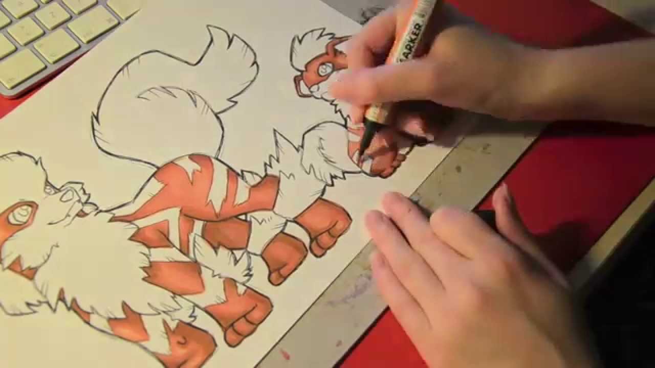 Speed drawing Pok&eacute;mon - Arcanine & Growlithe