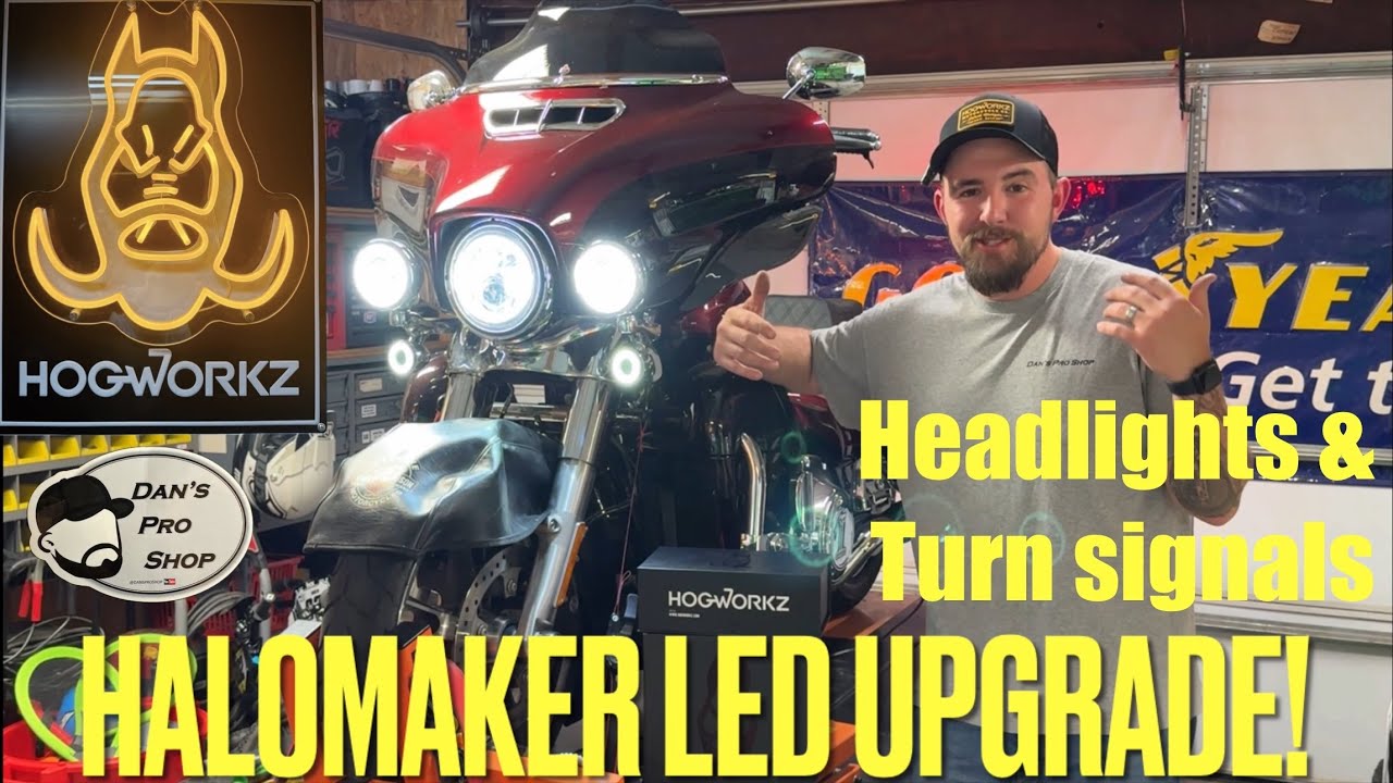 Harley Davidson, Hogworkz Halomaker LED head lights and turn signals upgrade. Full install