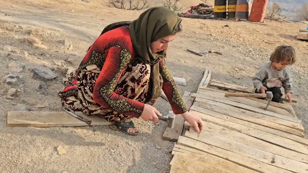 🔨🐑 Rural Carpentry with Master Zahra | How to Build a Wooden Sheep Barn Door 🌾🪵