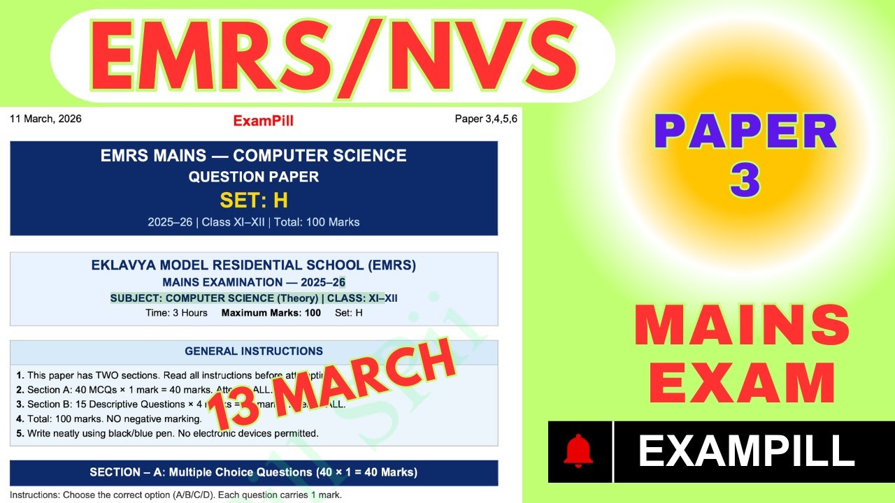 Paper-3 Live | EMRS MAINS EXAM | KVS/NVS Mains | #EMRS #NVS #KVS MAINS EXAMINATION