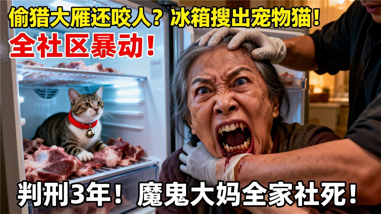 华人大妈公园偷猎大雁，巡警制止竟遭张嘴撕咬！冰箱搜出邻居宠物猫，全社区震怒！判3年全家社死！