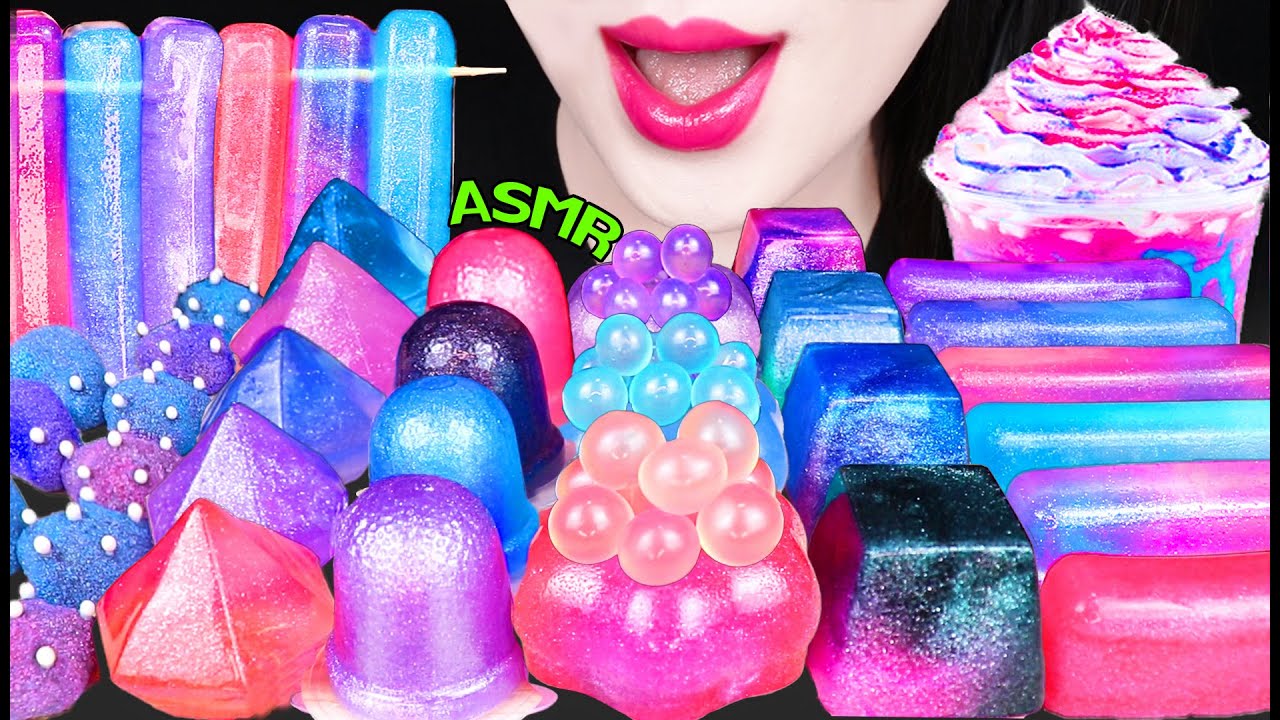 ASMR GALAXY FOODS *UNICORN FRAPPE, FINGER JELLO, BOBA, JELLY 갤럭시 젤리, 유니콘 프라페 먹방 EATING SOUNDS