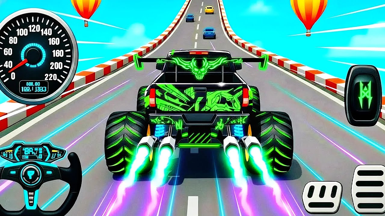 Mega Ramp Monster Car Racing 3D - Extreme Car Stunts -Android Gamepla 
