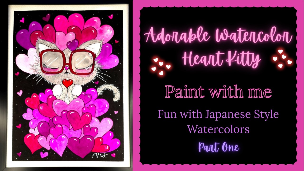 Painting with Japanese Watercolors - Cute Heart Kitty