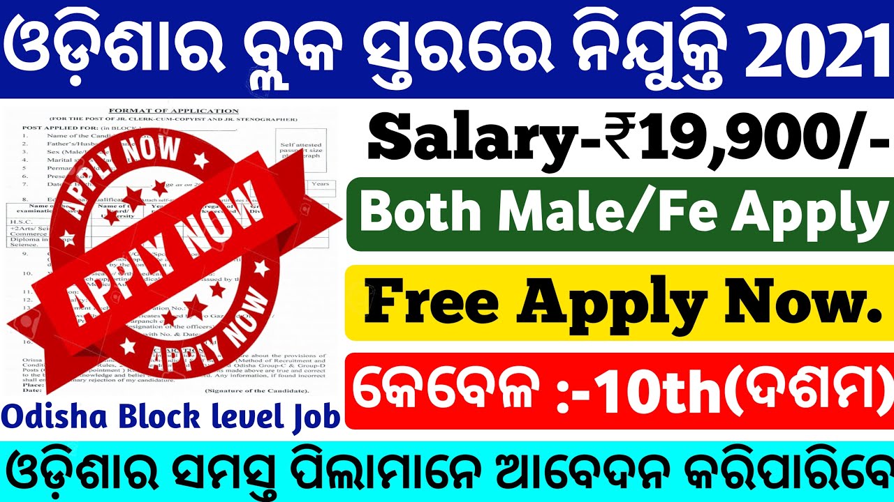 Odisha Block level Job 2021|Odisha Govt Jobs 2021|Odisha job vacancy 2021|Odisha nijukti khabar 2021