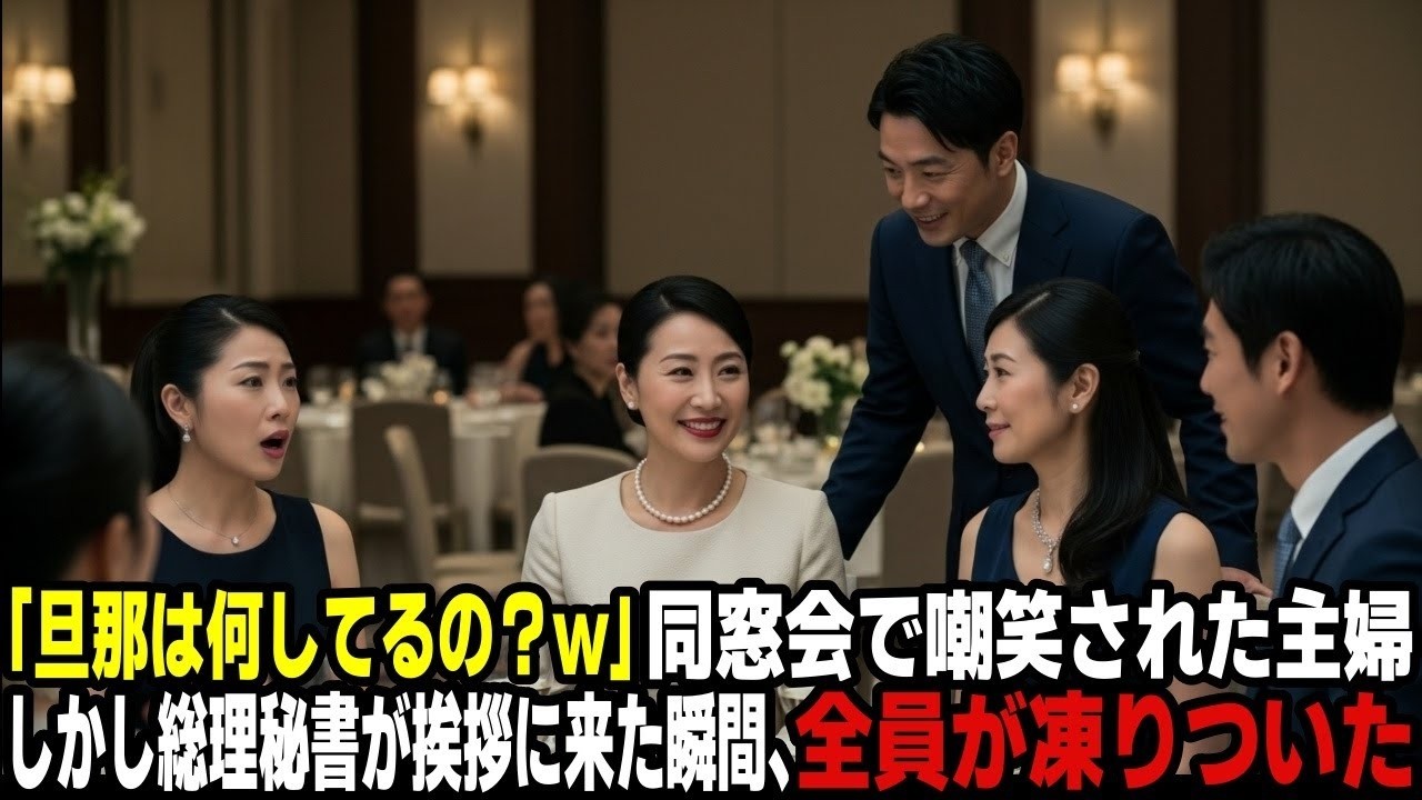 「旦那は何してるの？w」同窓会で嘲笑された主婦…しかし総理秘書が挨拶に来た瞬間、全員が凍りついた。