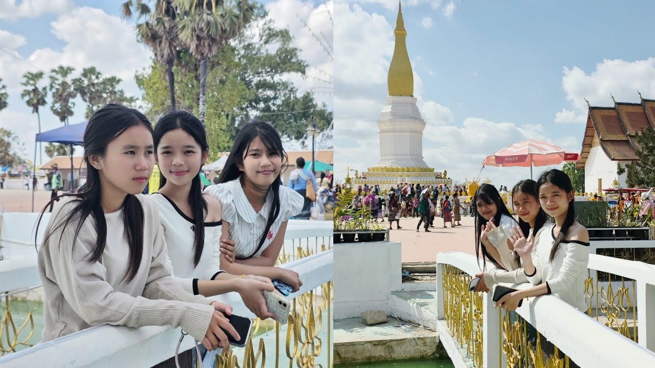 สาวท่าแขกพาบ่าวเตียงคำเลาะงานพระธาตุ 4 โคตรตะบอง( พระธาตุเมืองเก่า) ທາດເມືອງເກົ່າ