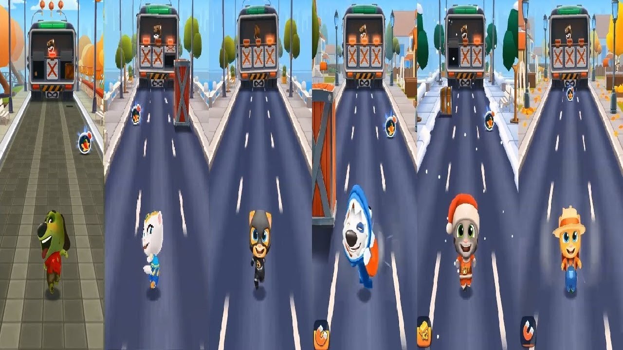 Talking Tom Gold Run Genie Angela VS SHARK HANK SUPER GINGER  SANTA TOM  Zombie Ben VS  Boss Fight