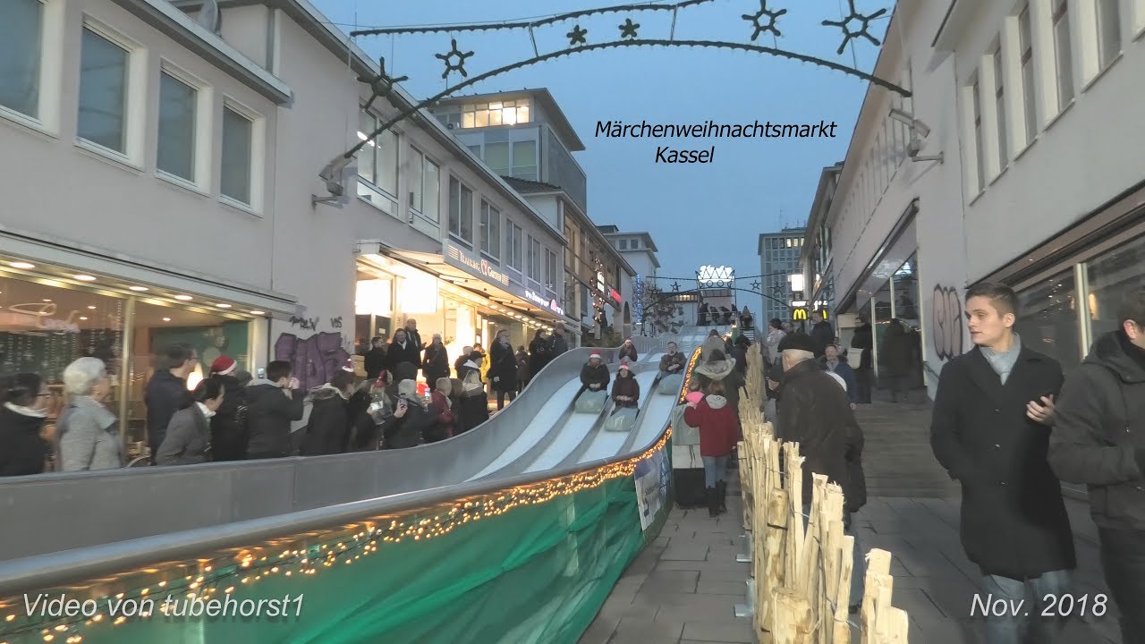 Er&ouml;ffnung M&auml;rchenweihnachtsmarkt Kassel mit Eisrutsche am 26. 11. 2018 in 4K, von tubehorst1