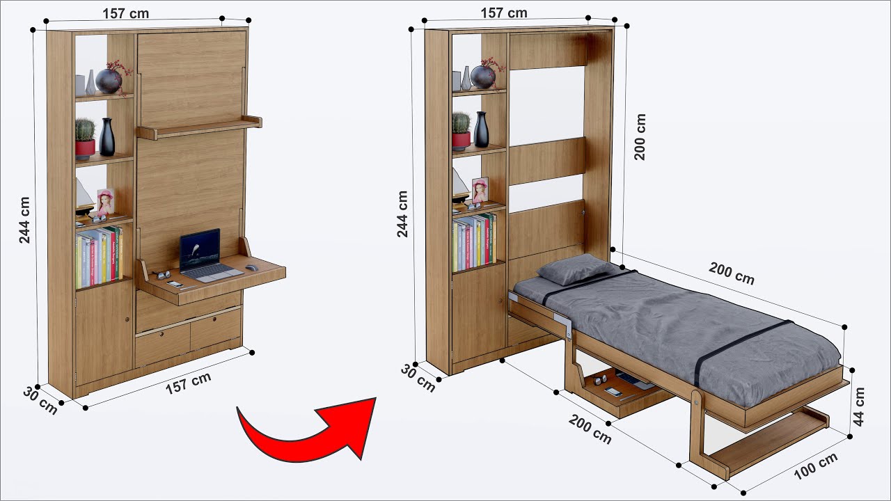 HOW TO MAKE A VERTICAL MURPHY BED  WITH A FOLDING DESK STEP BY STEP