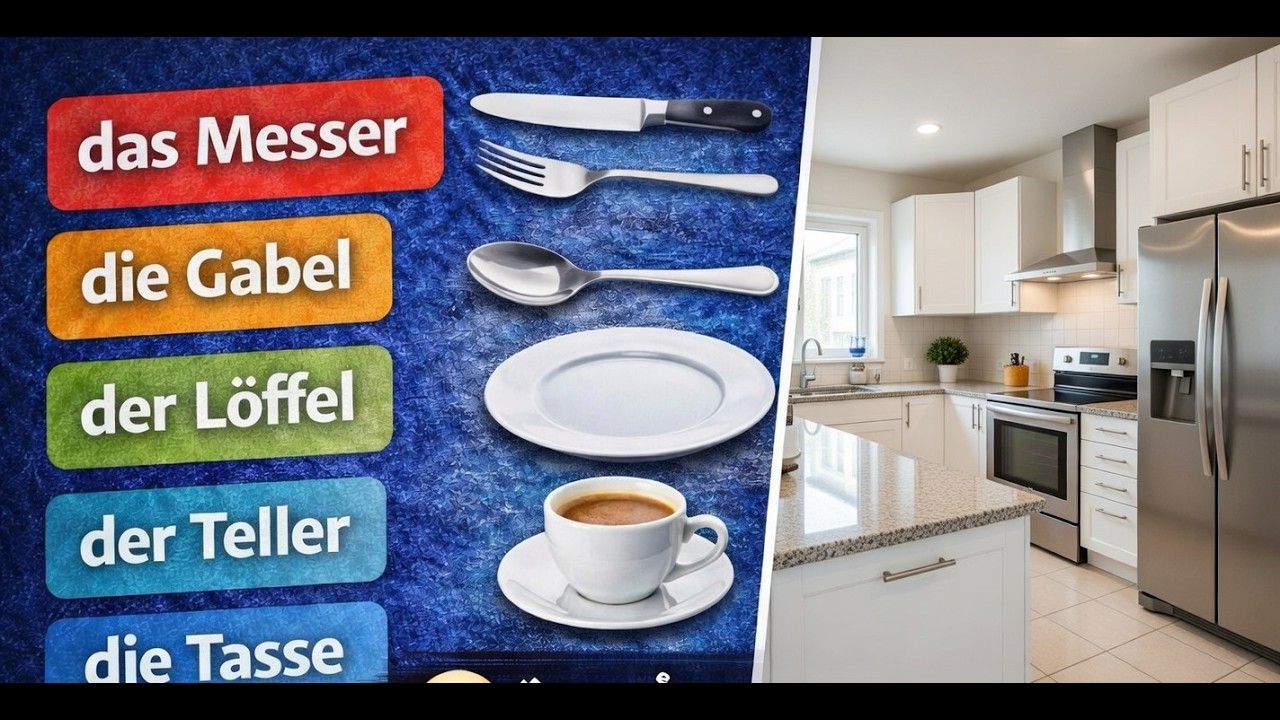 042. الدرس (42) أدوات المطبخ في الألمانية 🇩🇪 | Messer, Gabel, Löffel بسهولة للمبتدئين