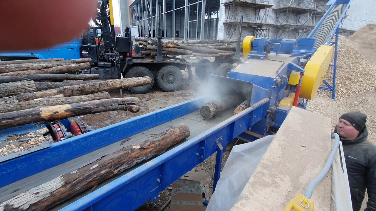 Производство топливной щепы на дробилке Skorpion 650 двигатель 132 кВт производительность 50 м3/час