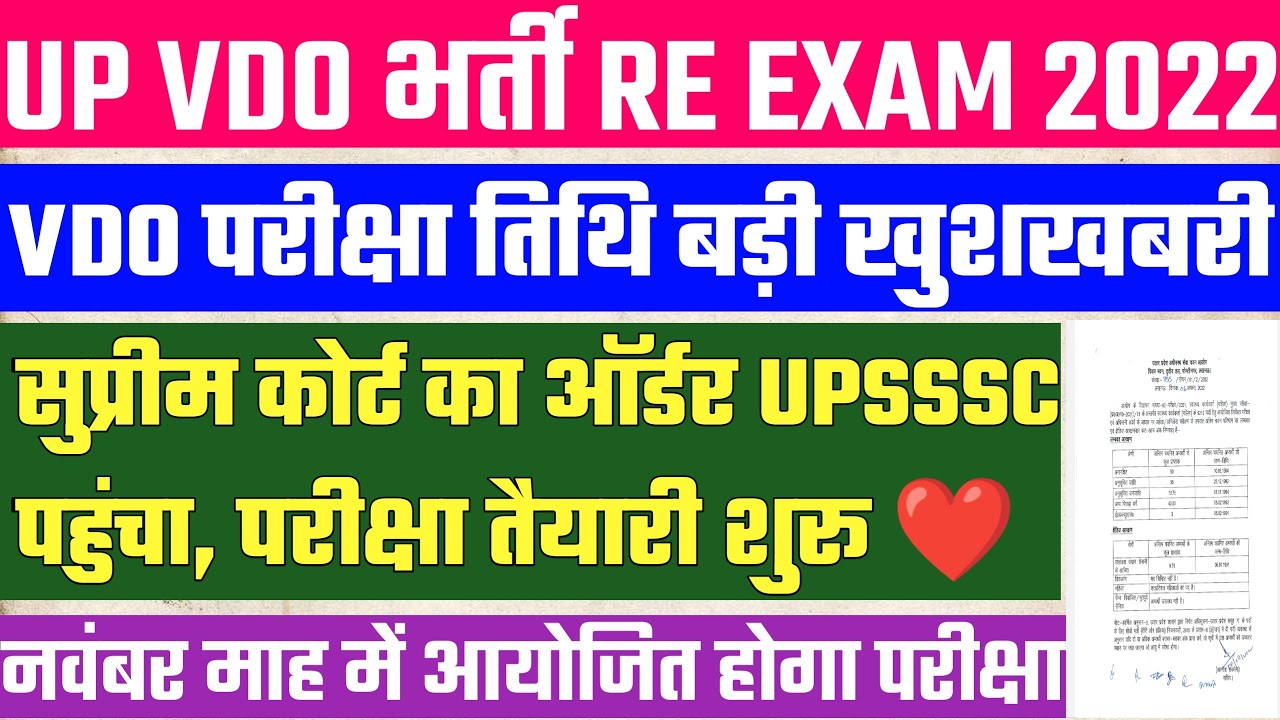 Up Vdo Re Exam Date 2022 | Up Vdo latest News | Vdo 2018 Latest News  | UPSSSC Vdo Re Exam Date