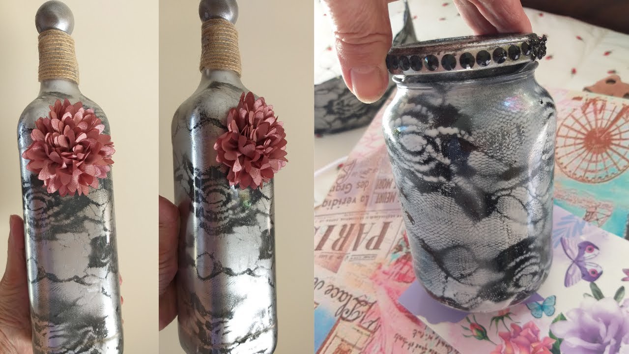 🌹😍 Nova técnica na garrafa de vidro e pote de vidro 2 ideias geniais vem reciclar e decorar. VEM! 🥰🥰