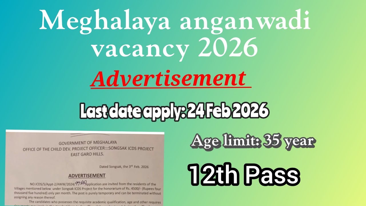 Meghalaya Anganwadi workers vacancy child development project. 