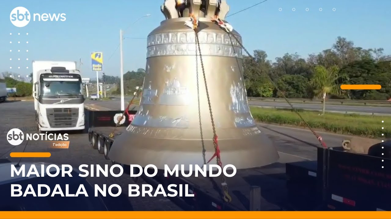 Maior sino do mundo chega a Goiânia e será levado em procissão | #SBTNotícias 1ª Edição (31/05/25)