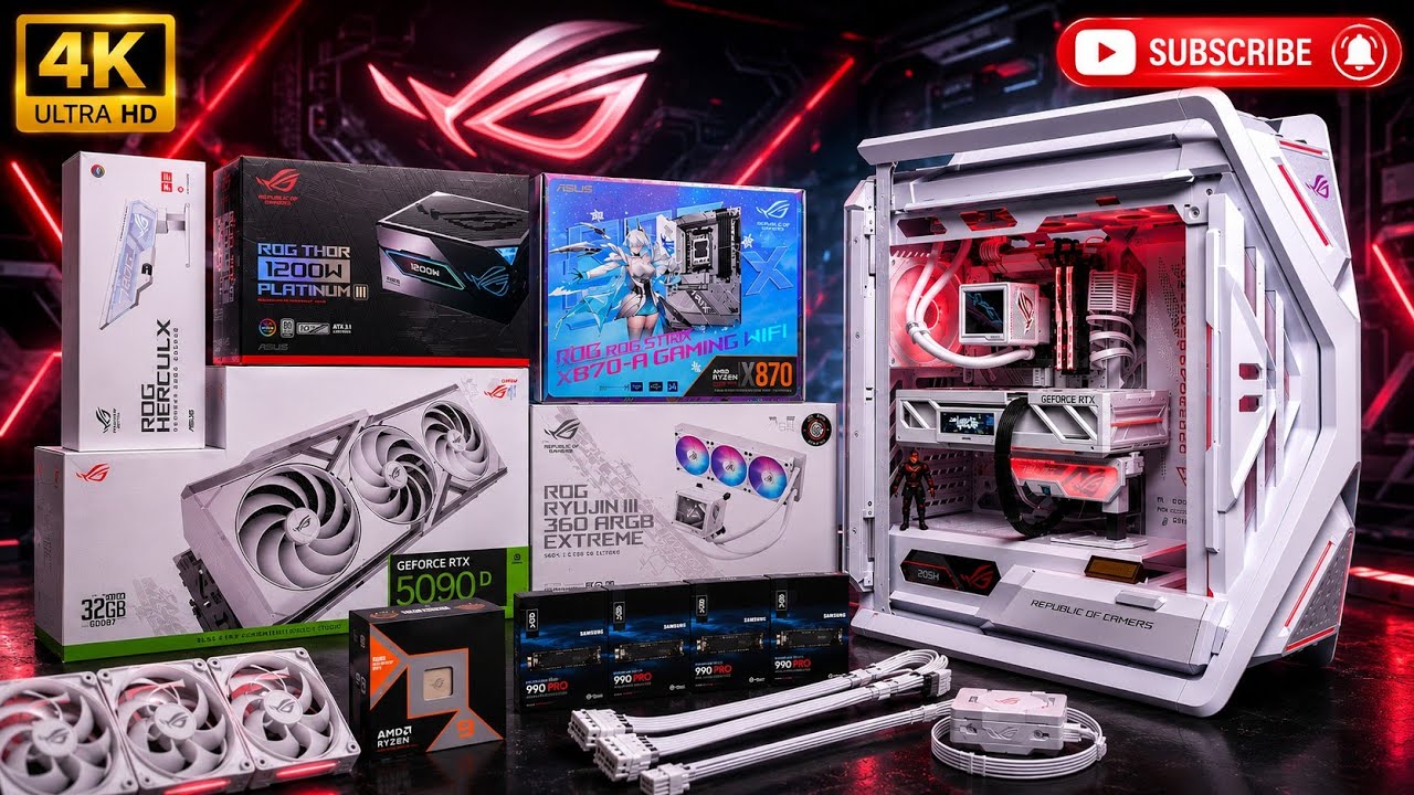 🤍 Ultimate White ROG RTX 5090D Gaming PC Build | AMD Ryzen 9 9950X3D Beast! ASUS ROG Hyperion GR701
