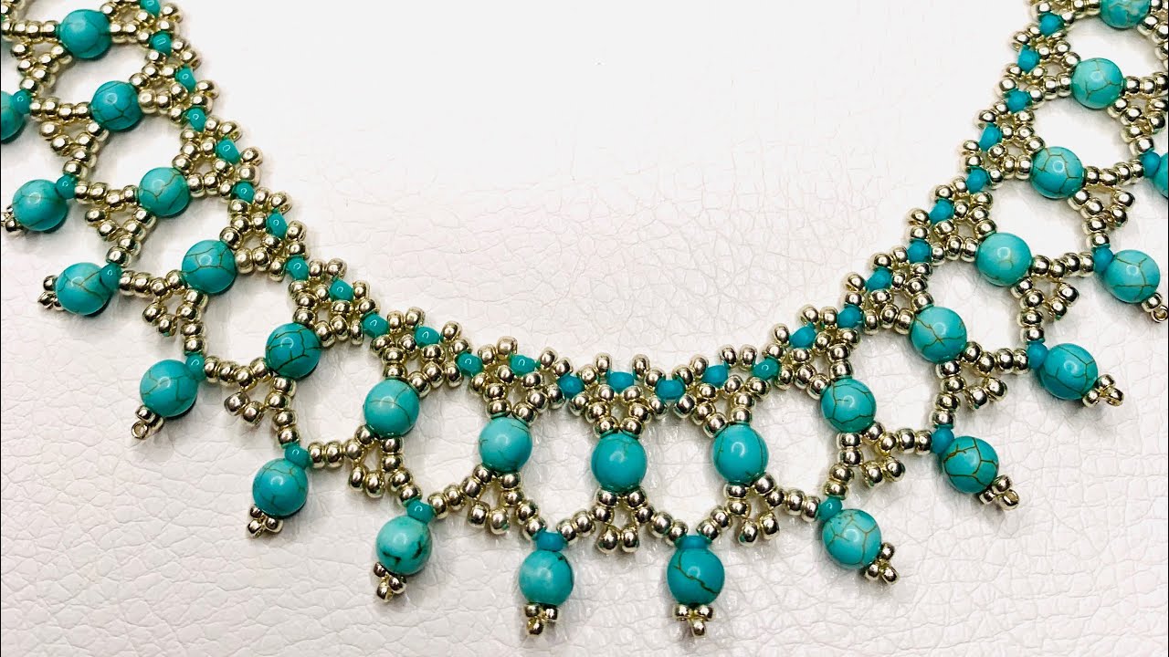 Turquoise Necklace 💎 #beadednecklace #beadingtutorial