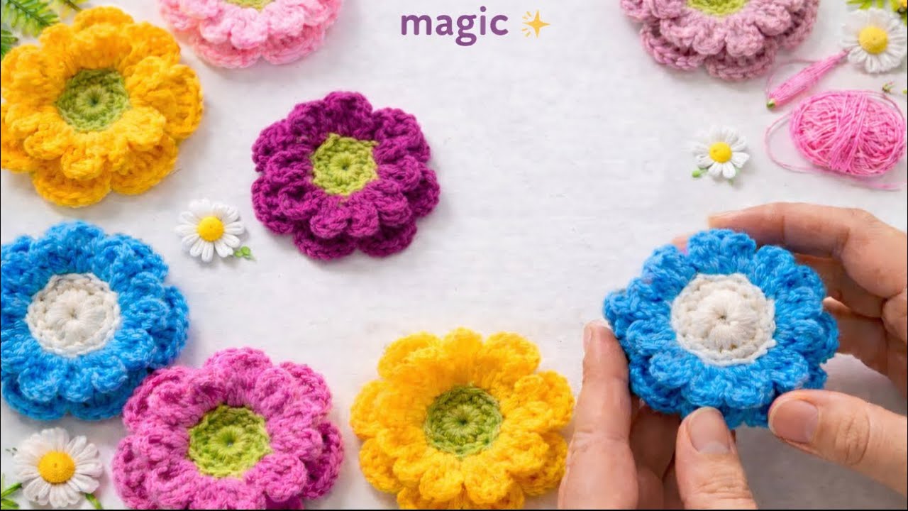 ⚡️ Easy 3D Daisy Crochet Flower 🌼 | Beginners Tutorial