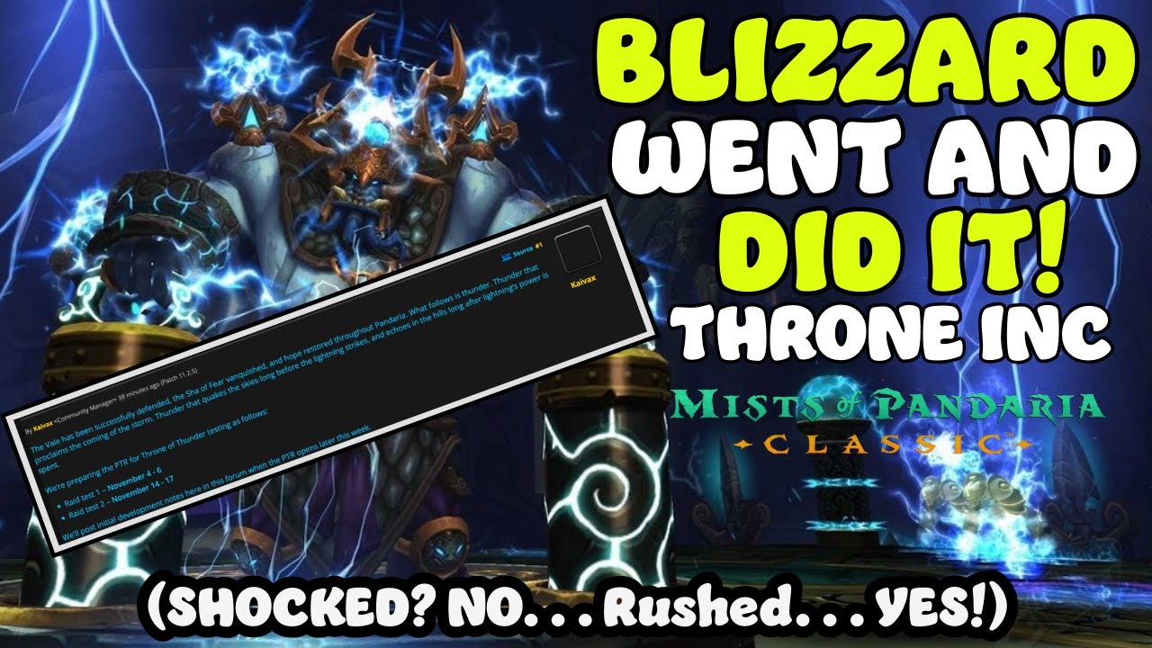 Whiplash from how quick ToT PTR is coming lol!? MoP Classic